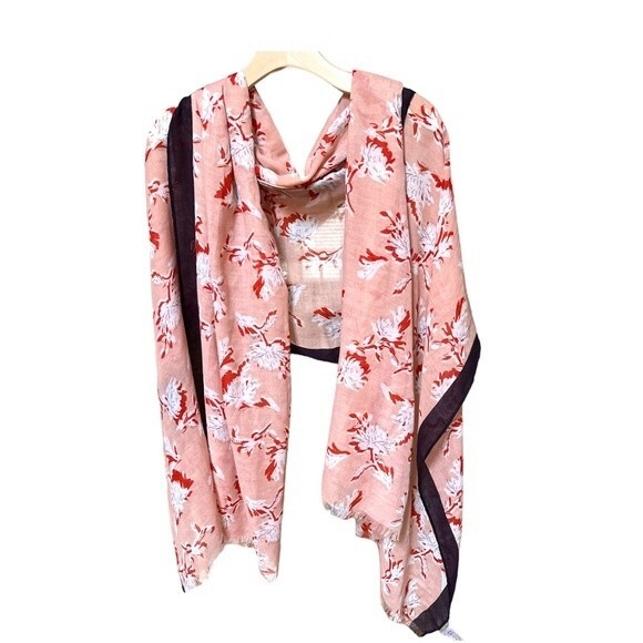 Halogen Floral Scarf with Border Details and Frige in Pink Combo NWT - Picture 1 of 14